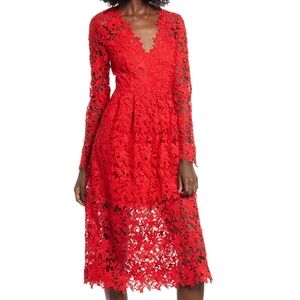 Astr Red Lace Long Sleeve Dress